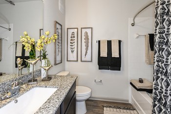 Model Guest Bathroom at Dunedin Commons Apartment Homes in Dunedin, Florida, FL